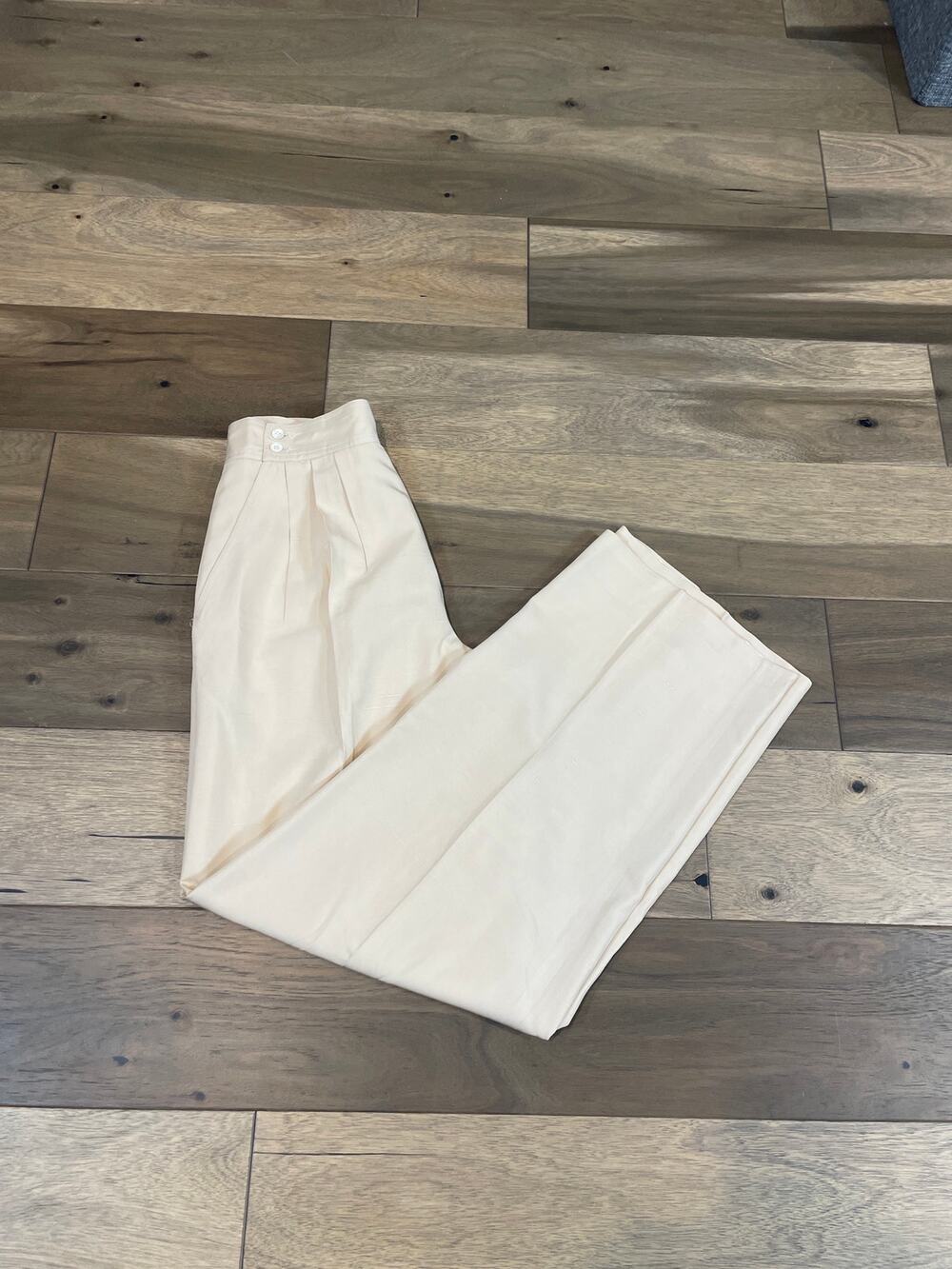 Dana Buchman Womens Silk Pleated High‑Waist Trousers Size 8 Cream